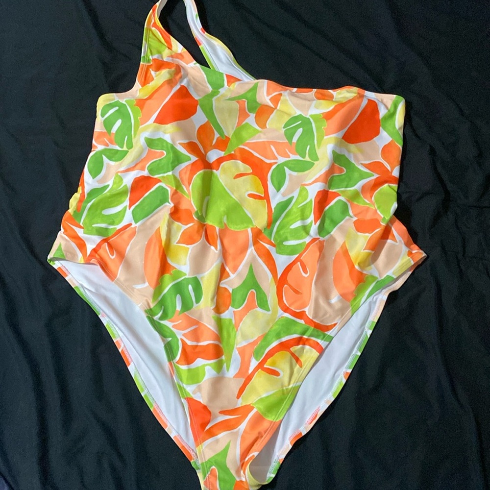 Printed One Shoulder Swimsuit Orange Floral